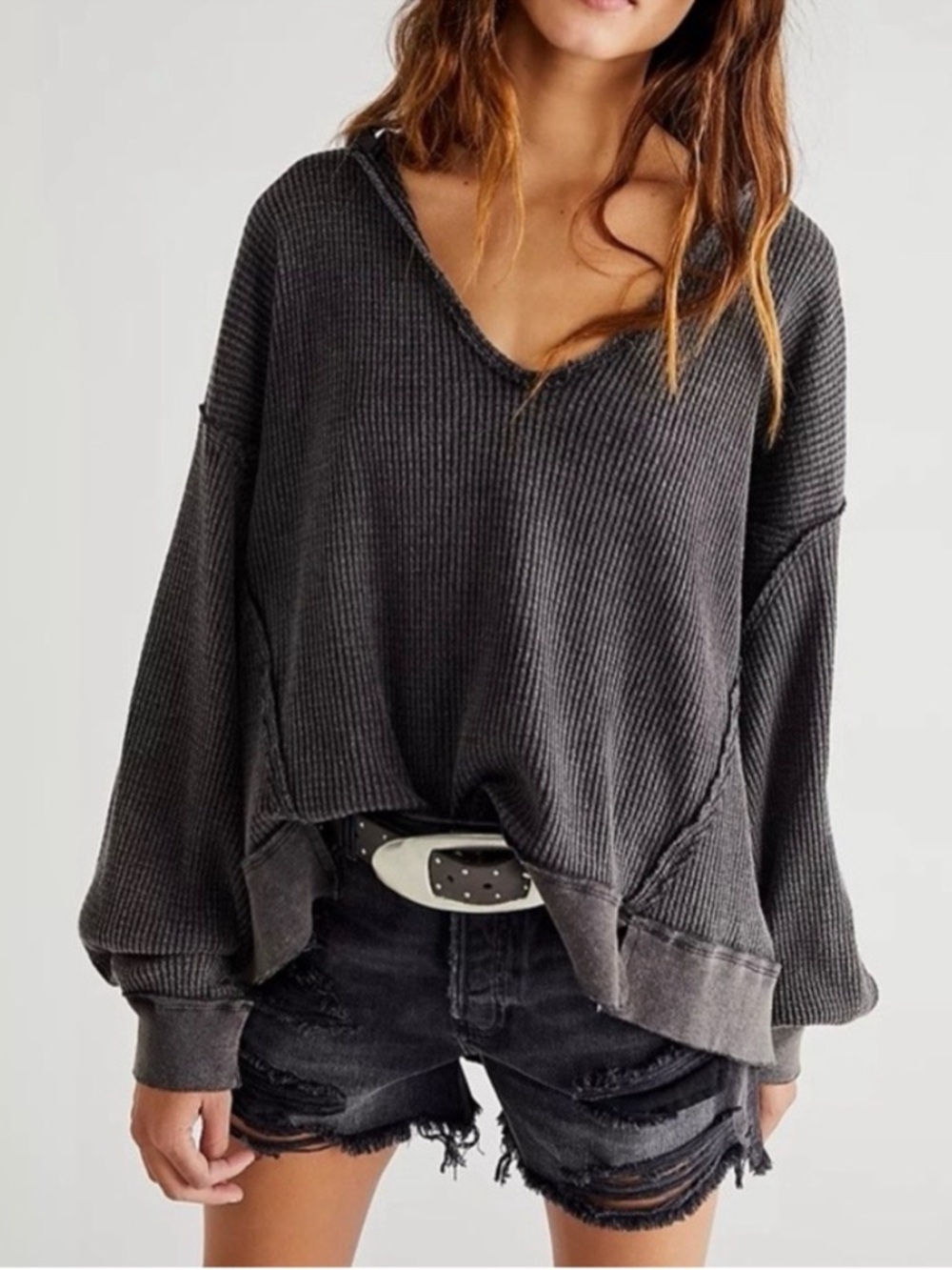 Free People Buttercup thermal top charcoal